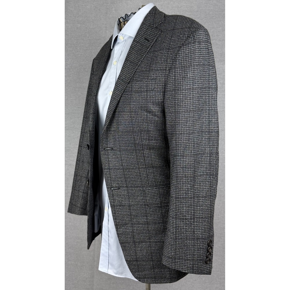 Hickey Freeman Mens 38 Grey Black Micro Check Two Button Sport Coat Blazer